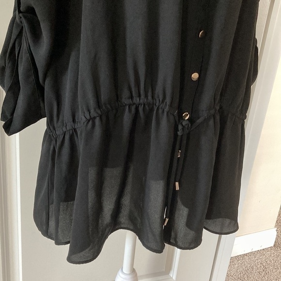 Lane Bryant 26 28 black sheer blouse button down v-neck collar - Picture 6 of 12